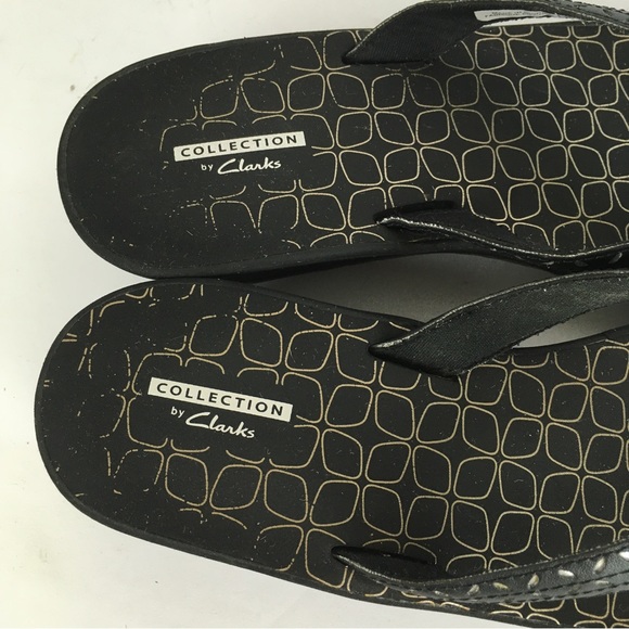 Collection by Clarks Perforated Thong Wedge Sandals in Black - Picture 8 of 10